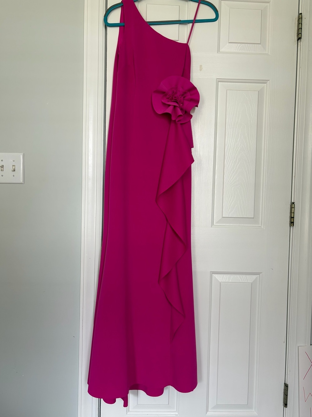 Jessica Howard Hot Pink One-Shoulder Ruffle Gown